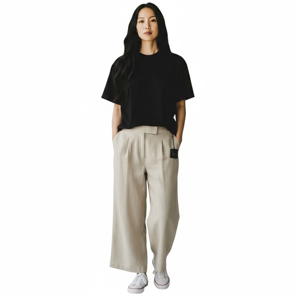 Mercer & Madison Linen-Blend Wide-Leg, Crop Pants, Beige Color, Size 10 - Picture 1 of 12